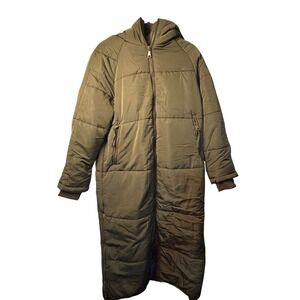 ChouYatou Puffer Coat Green Hooded Longline Quilted Winter Jacket Womens Medium